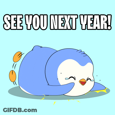 Penguin Laying Down With See You Next Year GIF