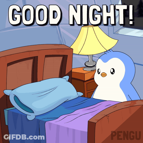 Penguin Laying In Bed Saying Good Night GIF
