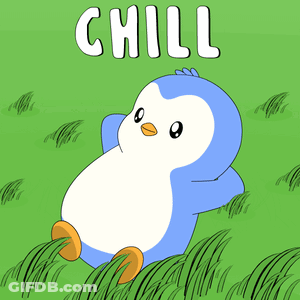 Penguin Laying In Grass Saying Chill GIF