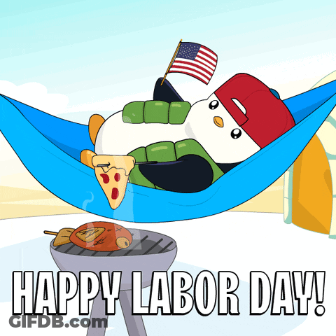 Penguin Laying In Hammock With Pizza And American Flag GIF