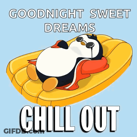 Penguin Laying On Raft Goodnight Sweet Dreams Chill Out GIF