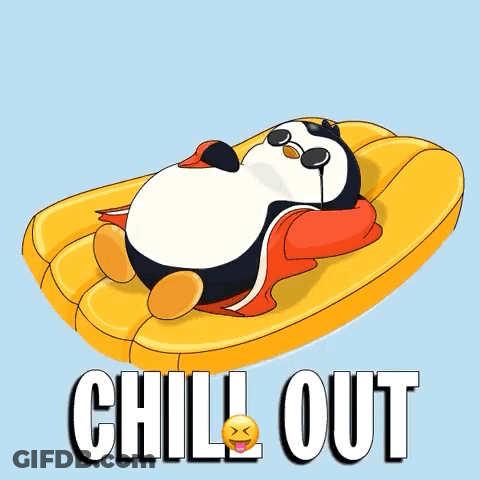 Penguin Laying On Yellow Raft Chill Out GIF
