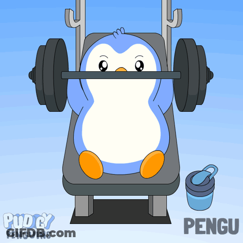 Penguin Lifting Barbell GIF