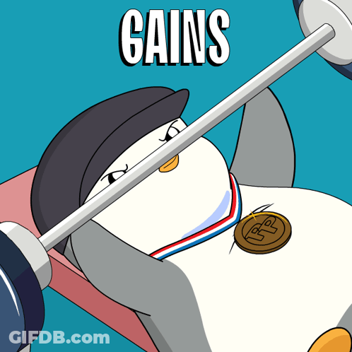 Penguin Lifting Barbell With Gains GIF