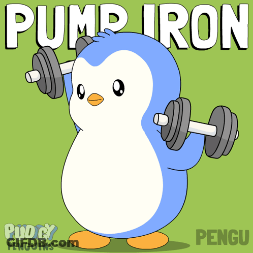 Penguin Lifting Dumbbells Pump Iron GIF