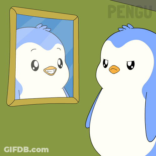Penguin Looking At Mirror Saying Good Morning GIF