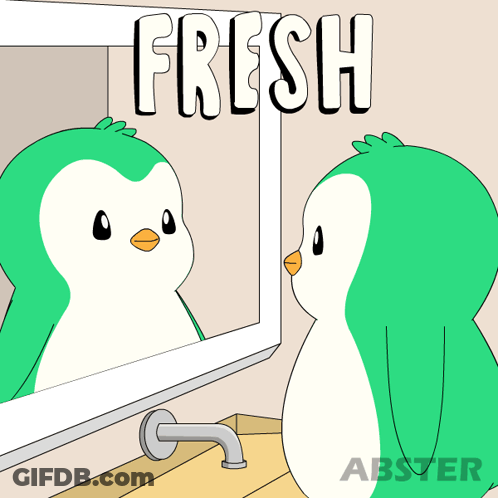 Penguin Looking In Mirror Saying Fresh GIF