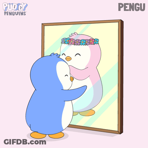 Penguin Looking In Mirror Saying Pengu GIF