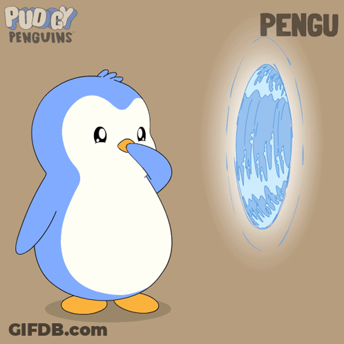Penguin Looking Through Portal With Pengu GIF