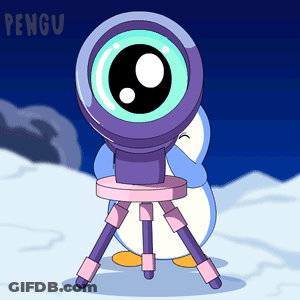 Penguin Looking Through Telescope With Pengu GIF