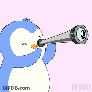 Penguin Looking Through Telescope With Word Pengu GIF