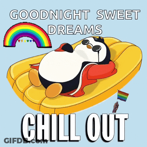 Penguin Lying On Banana Float Goodnight GIF