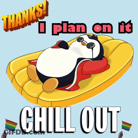 Penguin Lying On Yellow Raft Thanks Chill Out GIF