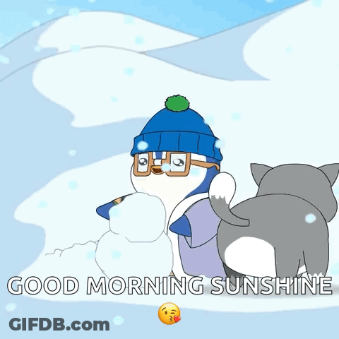 Penguin Making Snowman Good Morning Sunshine GIF