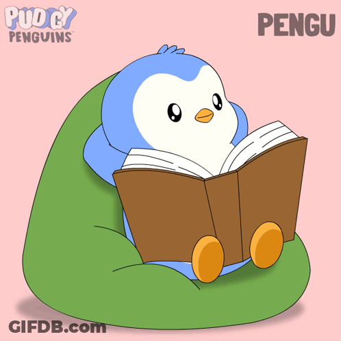 Penguin On Bean Bag Reading Book Pengu GIF