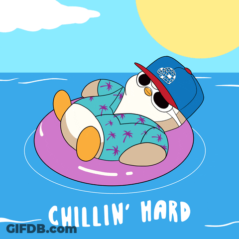 Penguin On Raft Chillin' Hard GIF