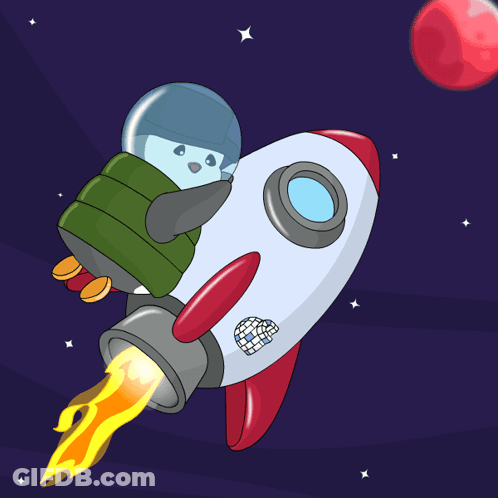Penguin On Rocket With Planet GIF