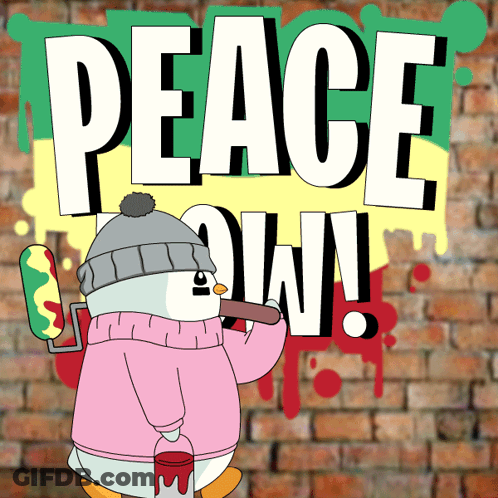 Penguin Painting Peace On Wall GIF