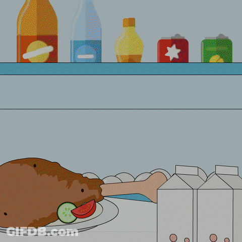 Penguin Peeking Into Fridge With Eggs And Food GIF