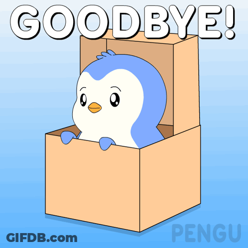 Penguin Peeking Out Of Cardboard Box Saying Goodbye GIF