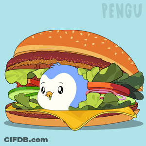Penguin Peeking Out Of Hamburger With Pengu GIF