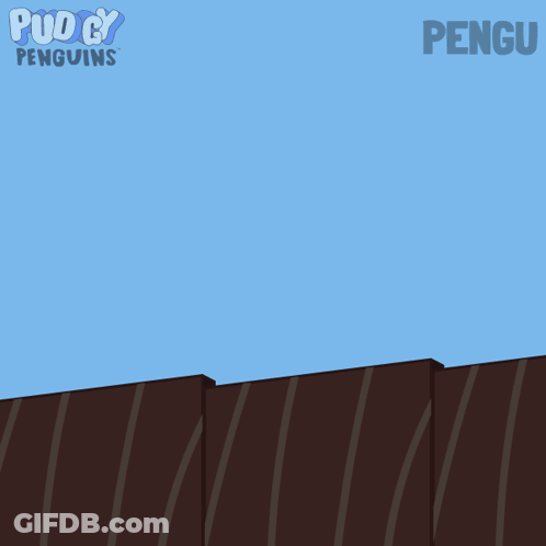 Penguin Peeking Over Fence With Puddy Penguins GIF