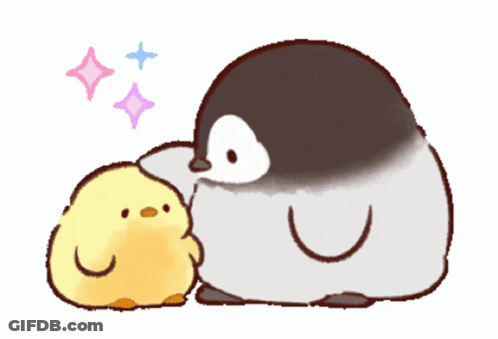 Penguin Petting Yellow Chick On Head GIF