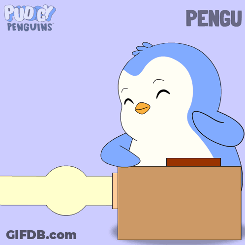 Penguin Playing Guitar Next To Another Penguin With Word Pengu GIF