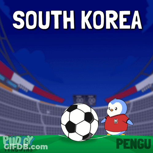 Penguin Playing Soccer For South Korea GIF