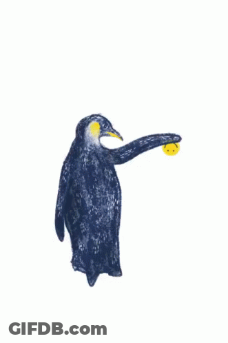 Penguin Pointing At Yellow Smiley Ball GIF
