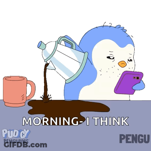 Penguin Pouring Coffee Morning I Think GIF