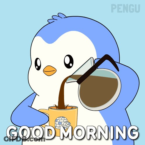 Penguin Pouring Coffee Saying Good Morning GIF