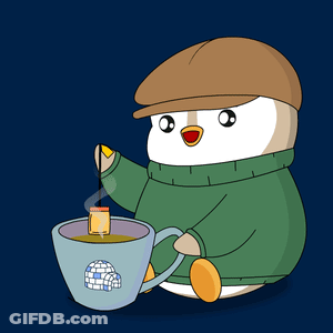 Penguin Pouring Tea Into Igloo Mug GIF