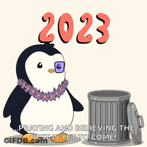 Penguin Praying Beside Trash Can GIF