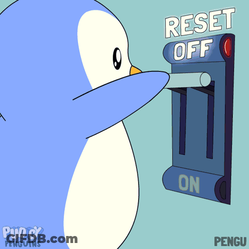 Penguin Pressing Reset Off Button GIF