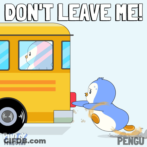 Penguin Pulling Bus Do Not Leave Me GIF