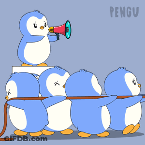 Penguin Pulling Group With Megaphone GIF