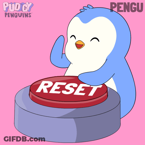 Penguin Pushing Red Reset Button In Puddy Penguins GIF