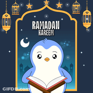Penguin Reading Book Saying Ramadan Kareem GIF