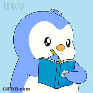 Penguin Reading Book With Pencil In Mouth GIF