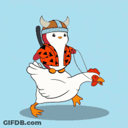 Penguin Riding Chicken GIF