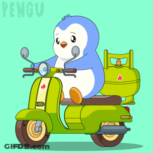 Penguin Riding Green Scooter GIF