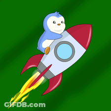 Penguin Riding Rocket In Front Of Bitcoin GIF