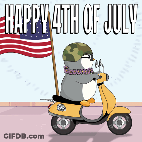 Penguin Riding Scooter With American Flag Happy 4Th Of July GIF