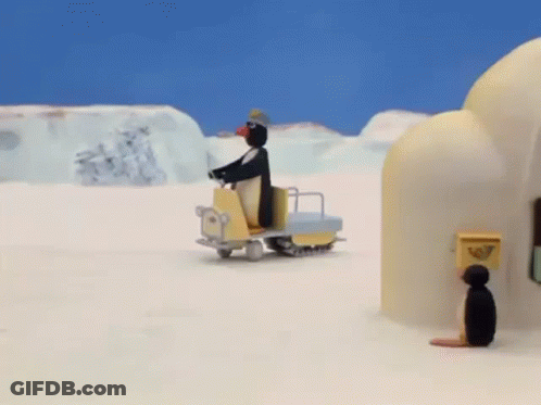 Penguin Riding Snowmobile GIF