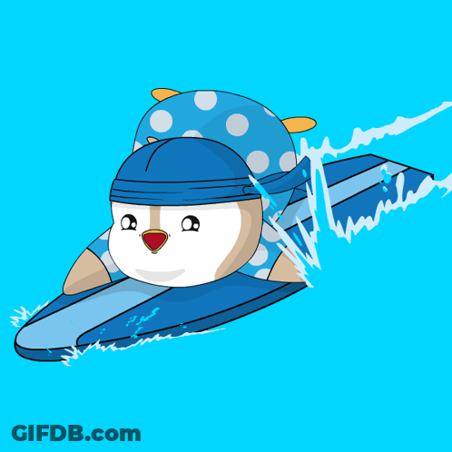 Penguin Riding Surfboard GIF
