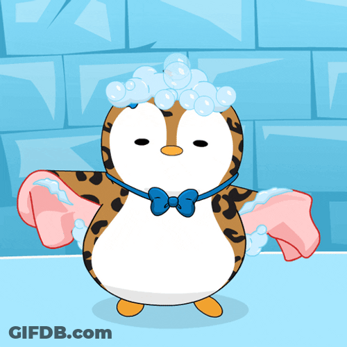 Penguin Rubs Back Bath Time GIF