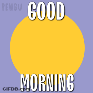 Penguin Saying Good Morning On Purple And Yellow Background GIF