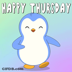 Penguin Saying Happy Thursday Purple Background GIF