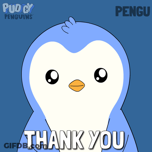Penguin Saying Thank You In Front Of Puddy Penguins Logo GIF